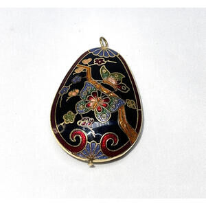 Chinese Floral Butterfly Cloisonné Enamel Egg-Oval Pendant Gold Pendant